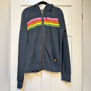 5 STRIPE HOODIE IN CHARCOAL/PINK/GREEN